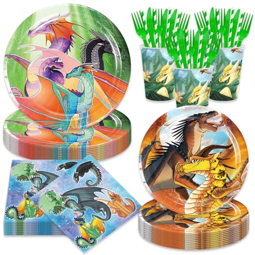 140Pcs Wings of Fire Parties,Party Tableware Disposable Dinnerware Plates Cups Napkins for Baby Shower Party Decoration Supplies,Serves 20 (Multicolor)
