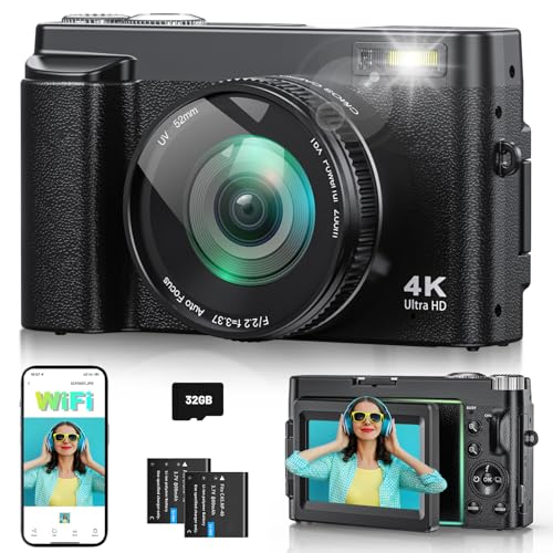 4K 64MP Digital Camera with WiFi, 180° Flip Screen, 16X Digital Z...