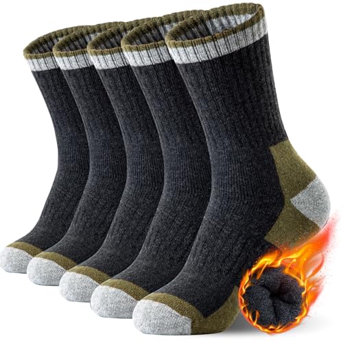 SIMIYA Merino Wool Hiking Socks for Men - 5 Pairs Thick, Warm, Thermal Winter Crew Socks for Cold Weather