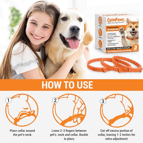 Image of CalmPaws 3 Pack, Calming Collar for Dogs, Dog Calming Pheromone Collar, Relief Anxiety Stress Separation, Lasts 60 Days, Adjustable for All Dogs