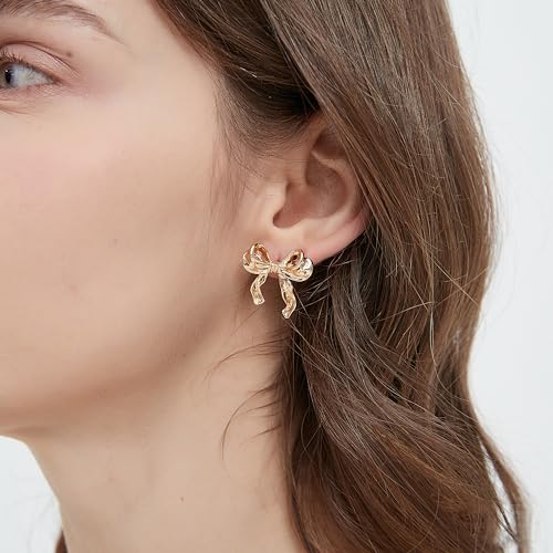 Gold Bow Earrings For Women 14K Gold Plated Statement Earrings Stud Jewelry Coquette Earring Pair2
