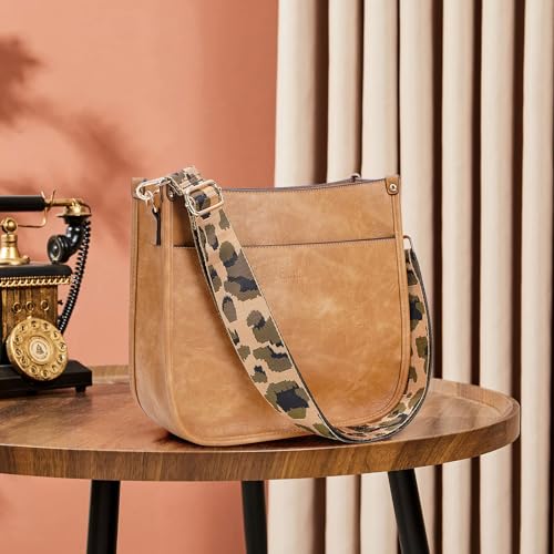 Image of HKCLUF Crossbody Bags for Women Trendy Vegan Leather Hobo Handbags With 2PCS Adjustable Guitar Strap Shoulder Bucket Bags