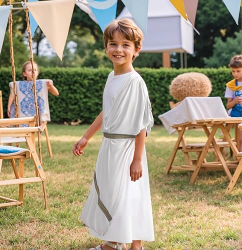 Disfraz de Toga Griega para Niños Blanco con Detalles Dorados miniatura 2