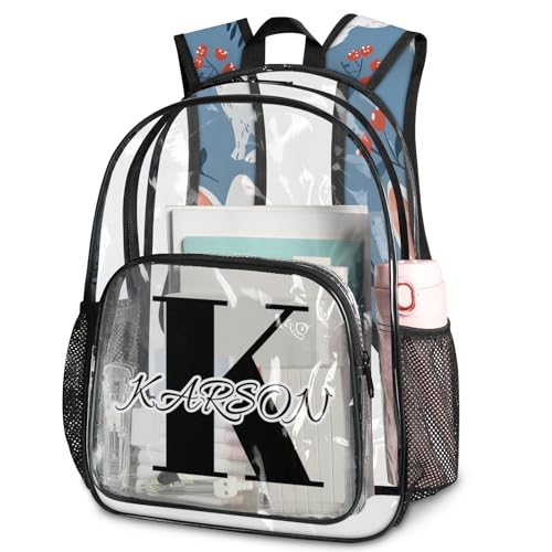 Personalized Small Clear Backpack Stadium Approved Heavy Duty PVC Plastic Custom Cute Bunny Transparent Backpacks See Through Bag with Name, Rabbit