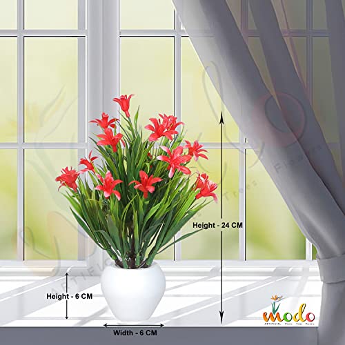 Image of Modo Wheat Grass Artificial Buttercup Flowers Plant with Round Pot for Office,Home,Indoor Decore /Guldasta-21 CM (Red,1 Piece)