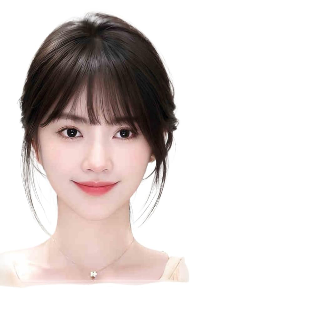 Clip in Toppers Straight Human Hair Wiglet Hairpiece for Women Thin Hair 7x11cm 25cm (Natural black,Bangs)