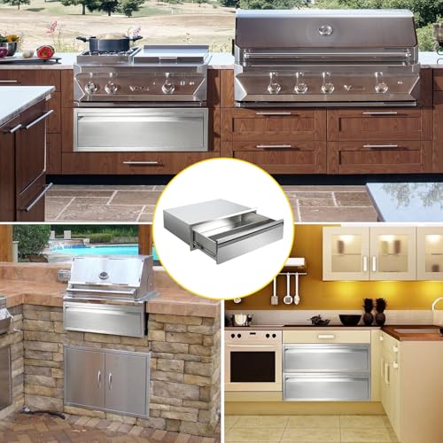 Image of Outdoor Kitchen Drawers 30 inch W x 10 inchH Flush Mount BBQ Single Drawers with Divider,Stainless Steel Built-in Drawer for Outdoor Kitchen Island Patio Grill Station