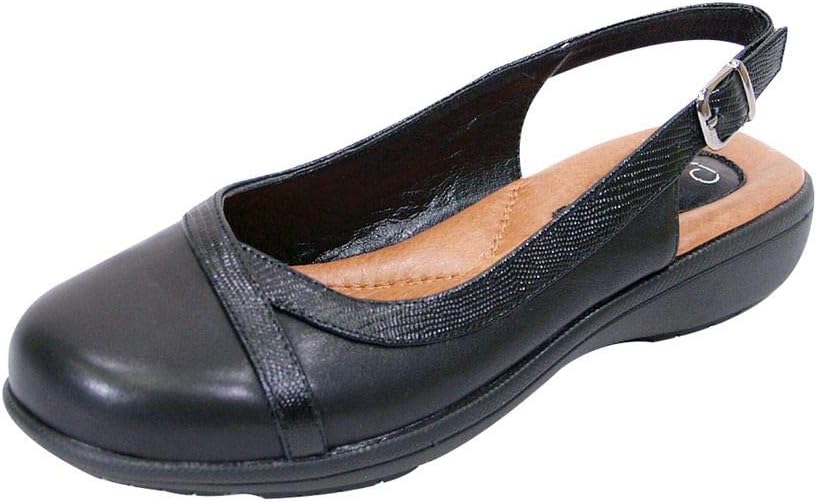 Peerage June (LC9015) Women Wide Width Casual Leather Slingback Clogs Black 10