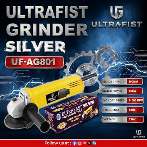 Image of Ultra Fist Silver Angle Grinder 850W, 4 Inch /100mm Electric Grinder Machine, 11000 RPM, 220V, Metal Cutting & Grinding Machine 2 Cutting Wheels 2 Grinding Wheels