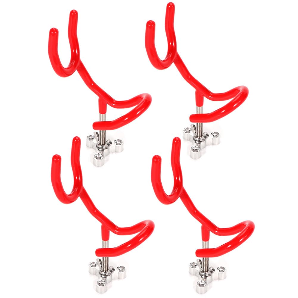 Lot de 4 supports de canne à pêche en acier avec revêtement en PVC à 20 degrés Rouge