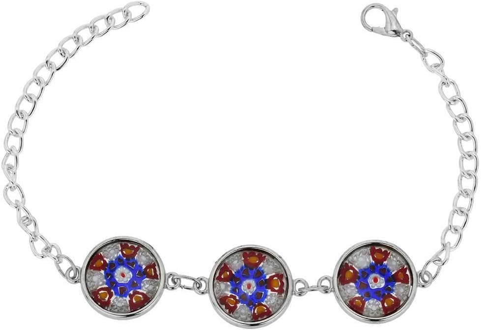 Glass Of Venice Murano Glass Millefiori Silver Disks Bracelet - Red