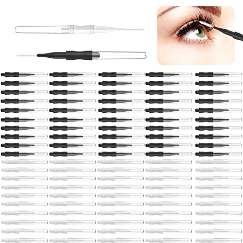 100 cepillos micro para cejas con gorra, cepillo Spoolie para cejas, cepillo micro de laminación de cejas, 2 tamaños, multifuncional, para extensiones de pestañas (blanco, negro) Cover