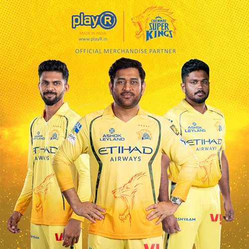 Image of playR x Chennai Super Kings Original Match Jersey IPL 2026 - Adult Dhoni 7 Long Sleeve CSK Cricket T-Shirt, Regular Fit Sportswear Tee for Training, Outdoor & Match Day Activewear for All Season