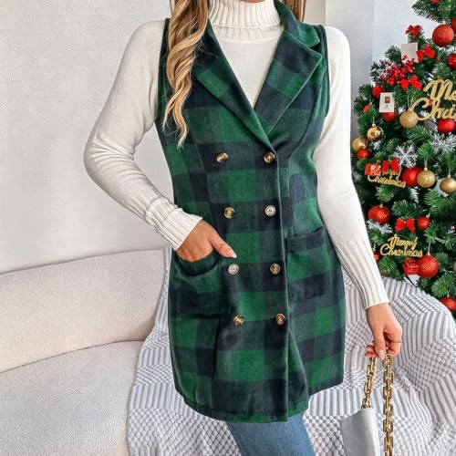 Plaid Vest for Women Fall Winter Sleeveless Button Blazer Jackets Waistcoat - image 5
