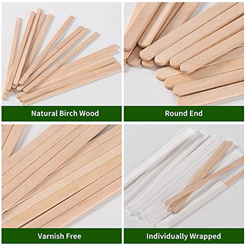 MFJUNS 200pcs Individually Wrapped Coffee Stirrers Wood - 5.5" Coffee Stir Sticks, Round End Disposable coffee stirrer, For Coffee, Cocktail and Hot Drinks - image 3