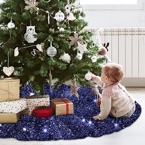 Omksih NAVY BLUE CHRISTMAS TREE SKIRT 60 Inches Velvet Sequins Tree Skirt For 9Ft Large Xmas Trees Rustic Christmas Tree Base Sparkle Blue Tree Skirt Polyester Glittery Tree Skirts thumb #3