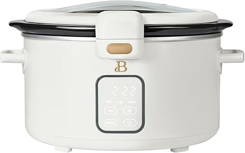 4QT Programmable Slow Cooker with Hinged Lid, Touch Display, Multiple Heat Settings, Ideal for Family Meals