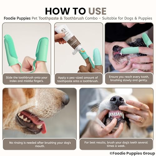 Image of Foodie Puppies Pet Dental Care Combo of Toothbrush and Toothpaste - (Couple Toothbrush + Chicken Toothpaste, 100gm) Enriched with Baking Soda Soothes Inflame Gums and 2in1 Finger brush