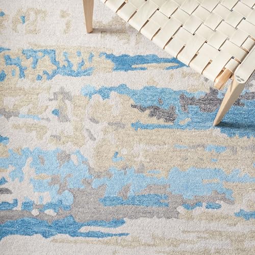 Tapete decorativo rectangular beige y azul 4x6 pies miniatura 6