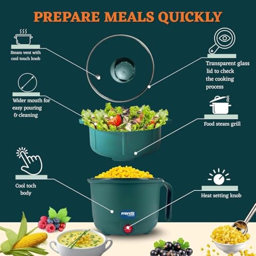 Image of MISCIBLE 1.5L Electric Multi-Function Food Warmer with Egg Tray & Steamer, Portable Mini Heating Kettle, 600W Travel Meal Maker with Auto Shut-Off & Boil Dry Protection for Soup, Noodles & Baby Food