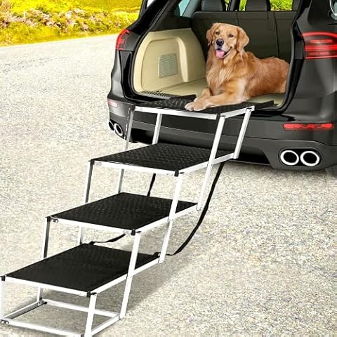 Hundetreppe Auto 90cm, Extra Breit 4 Stufen Hunderampe Auto Klappbar,Leicht zu Verstauen Hunderampe Auto Klappbar Hundeleiter, rutschfeste Hundetreppe für Auto,Lastwagen und SUV,bis 85kg Cover