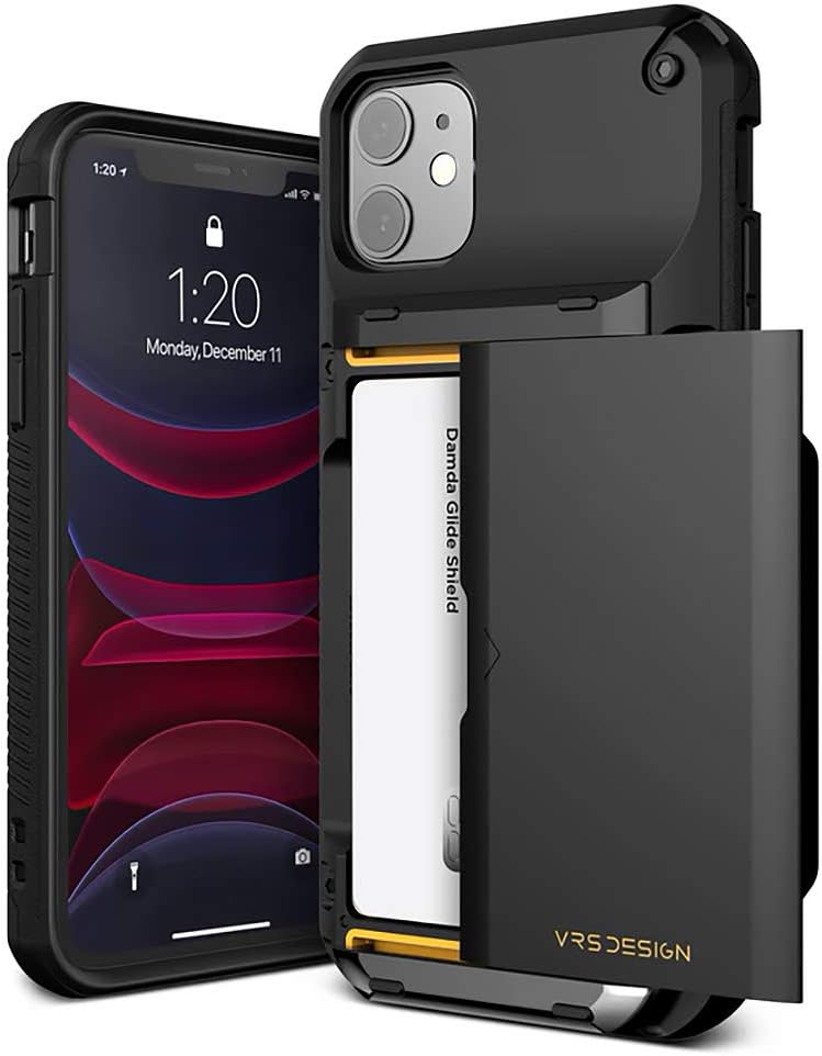 VRS DESIGN Damda Glide Pro Compatible for iPhone 11 Case, with [4 Cards] Premium Sturdy [Semi Auto] Credit Card Holder Slot Wallet for iPhone 11 6.1 inch(2019) Black