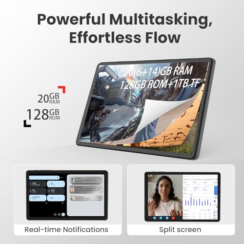 Image of HUIHUANG Tablet 10 Inch Android 16 Tablet, 32GB RAM 128GB ROM, 1TB Expansion, T7280 Octa-Core, Large Capacity Battery, Dual Camera, 5G /2.4G WiFi, Bluetooth 5.0, GPS, Gemini AI, Drop-Proof Case (Gray)