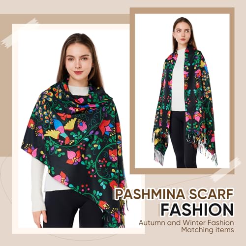 Pashmina Shawls and Wraps, Double-side pattern Long Scarf for Women, Perfect for Winter and Fall3
