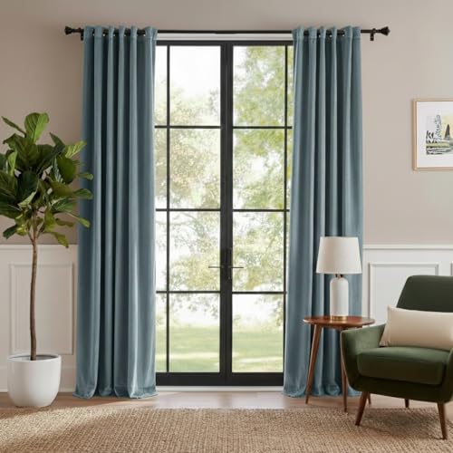 RYB HOME Stone Blue Velvet Curtains 96 inches for Bedroom Living Room