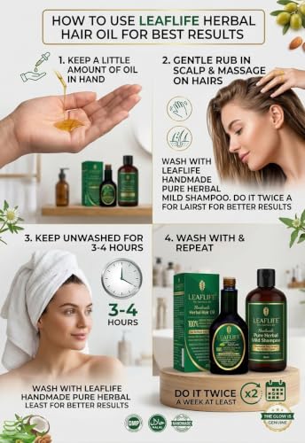 Image of Leaflife 100% Herbal Hair Oil | Homemade Natural Hair Oil for Hair Fall Control, Hair Growth & Premature Grey Hair Care | Non-Sticky, Chemical-Free | 125Mlleaflife 100% Herbal Homemade Hair Oil, Natural Anti Hair Fall and Pre-Mature Grey Hair Solution, Chemical Free | Pack of 1