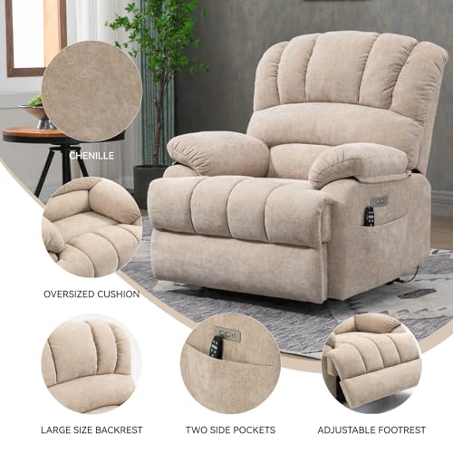 Sillón eléctrico reclinable grande beige con masaje miniatura 7