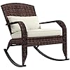 Outsunny Outdoor Wicker Adirondack Rocking Chair Patio Rattan Rocker Chair with High Back Seat Cushion and Pillow for Garden Porch Balcony Cream White