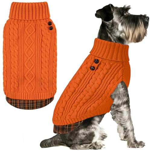 Image of KYEESE Dog Sweater for Small Dogs Turtleneck Thick Knit Pullover | Stretchy Fit, Lightweight & Warm, Cozy Knit Comfort, Classic Plaid Design, Gentle on Sensitive Skin, Winter Daily Wear
