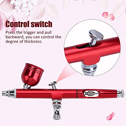 Image of Zerone Airbrush Cake Decorating System, Gravity Feed Airbrush Gun Makeup Spary Gun with Dropper and Wrench 0.3mm Needle Air Brush for Nail Temporary Tattoo (Red)