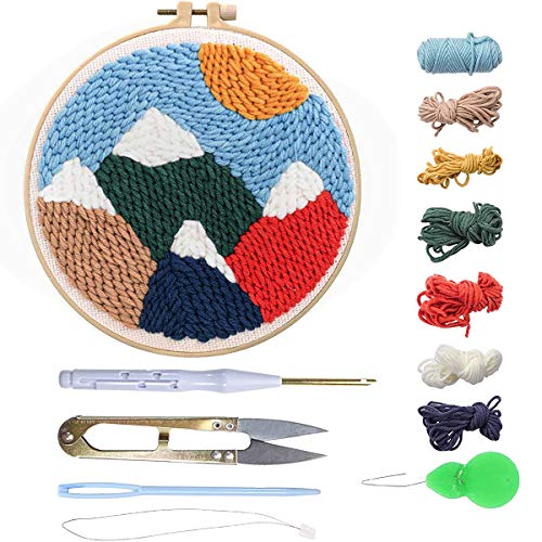 Cytheria Punch Needle Starter Kits, DIY Punch Needle Craft with Embroidery Pattern Cloth, Sewing Embroidery Pen Hoop Yarn Rug Tools Kit for Adults Kids Beginners (Snow Capped Mountains)