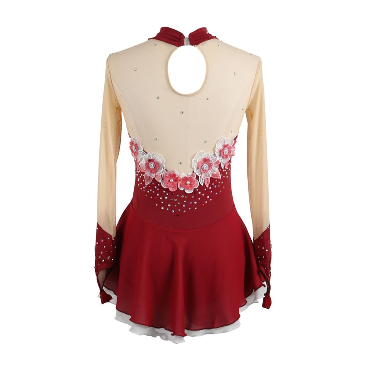 Eiskunstlauf Kleid Mädchen Kürkleid Strass Gymnastik Leotard Ballerina Kleid Latein Tanzkleid Rollkunstlauf Wettbewerb Tanzanzug Eiskunstlauf Zubehör,Wine red,S