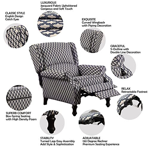 Rosevera Kelly Victoria Padded Push Back Recliner Chair For Living Room And Bedroom, Navy Blue #TOP1