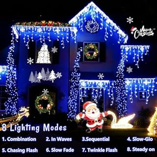 YEGUO 400 LED Blue Icicle Lights Outdoor Waterproof, 33ft 80 Drops Icicle String Lights Connectable, 8 Modes Icicle Christmas Lights with Memory