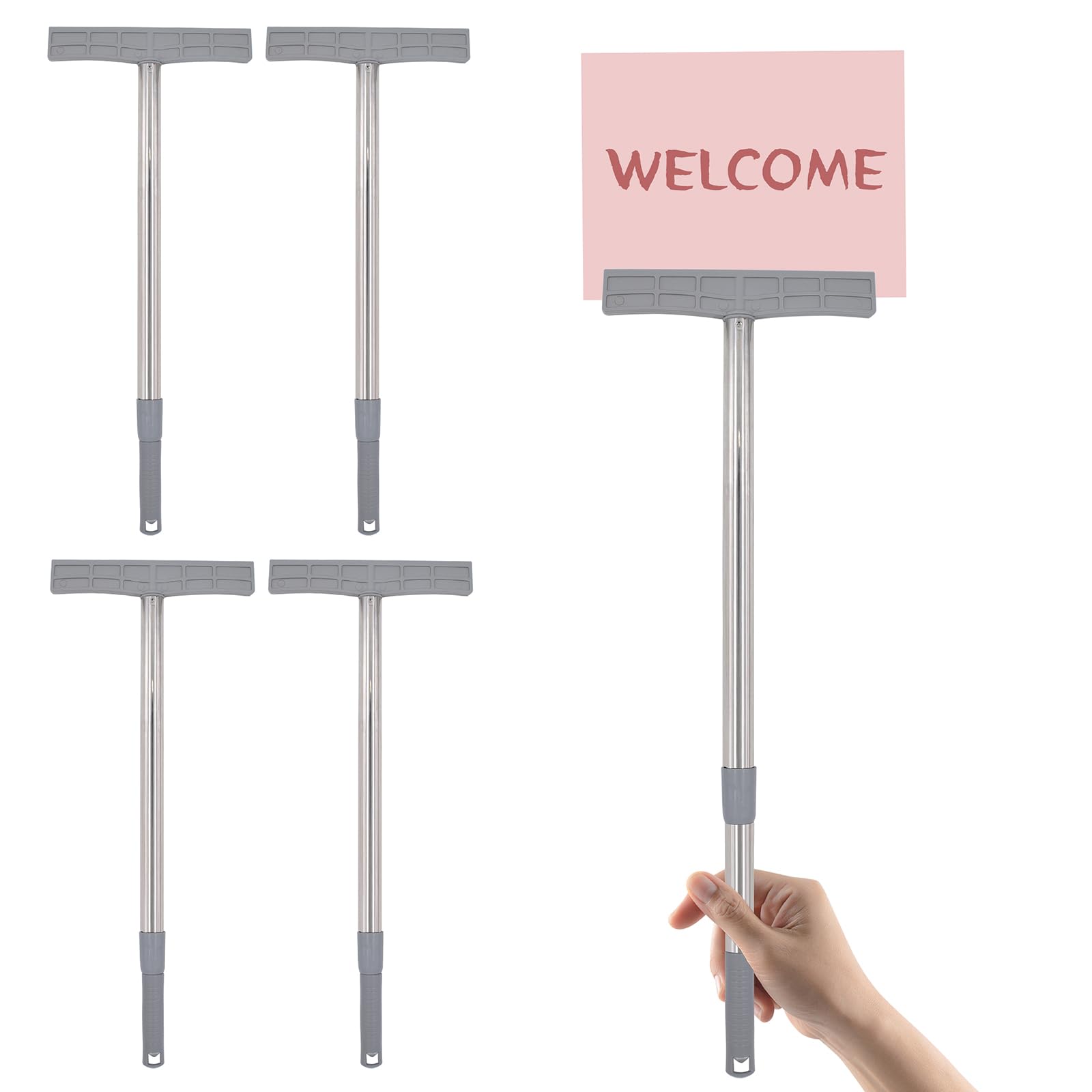 5 soportes ajustables de mano para carteles, 19.6-30.7 pulgadas, acero inoxidable, soporte de letrero de mano, cartelera, soporte para carteles de recogida en el aeropuerto, poste de guía turístico