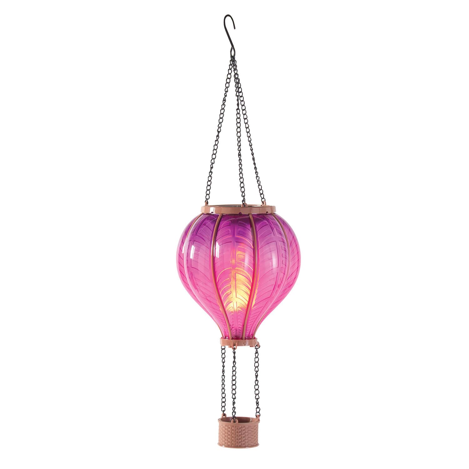 Coopers Of Stortford Brown - Solar Hanging Gardern Lantern - Hot Air Balloon Garden Decoration Light With 30 Leds - Vibrant Purple And Pink Solar Powered Lighting