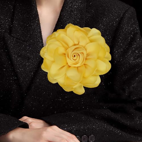 Image of Extra Large Satin Fabric Flower Brooch for Women Elegant Rose Camellia Floral Brooch Pin Handmade Big Satin Fabric Flower Statement Brooch Pin Vintage Clothing Hat Bag Accessories Christmas Wedding Bridal Birthday Jewelry