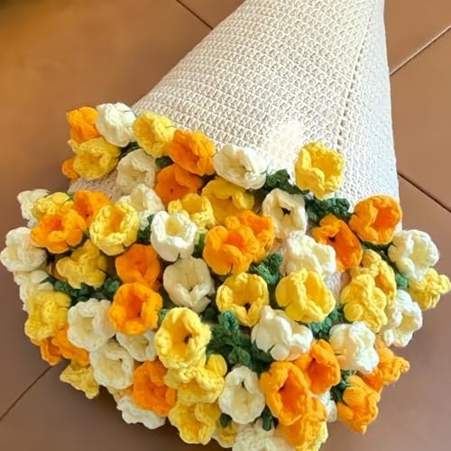 MiluFox 完成品の花束 ハンドメイド 毛布 フラワーブーケ ラグ 直径60/80/110/150cm 母の日 プレゼント バレンタイン 誕生日 ギフト 毛糸 洗濯可能 おしゃれ インテリア 丸形 毛布 寝室 ロマンチック (菊とスズランの花+ベージュ