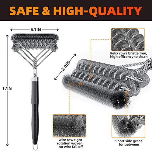 Grill Brush For Outdoor Grill, Bristle Free & Wire Combined Bbq Brush For Grill Cleaning Including Grill Scraper, Safe 17" Stainless Steel Bbq Accessories Grill Cleaner Brush, Awesome Gifts For Men #TOP2