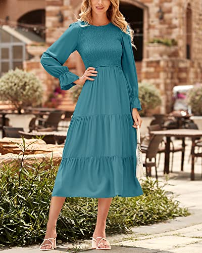 BTFBM Women Casual Long Sleeve Crew Neck Fall Dress Bohemian Relaxed Fit Floral Flowy Maxi Dresses Tiered Cocktail Dress