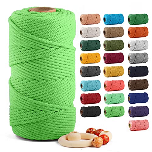 Image of ZUEXT Macrame Cord, Apple Green, 5mm x 109yds Cotton String Macrame Yarn | 100% Natural Handmade, 4 Strands Twisted Cotton Rope, For Wall Hanging Plant Hangers Gift Wrapping Tapestry DIY Crafts, 100m