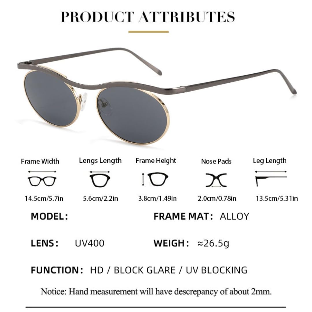 Retro-Sonnenbrille aus ovalem Metall, modisch im Punk-Stil, Farbverlauf, UV400