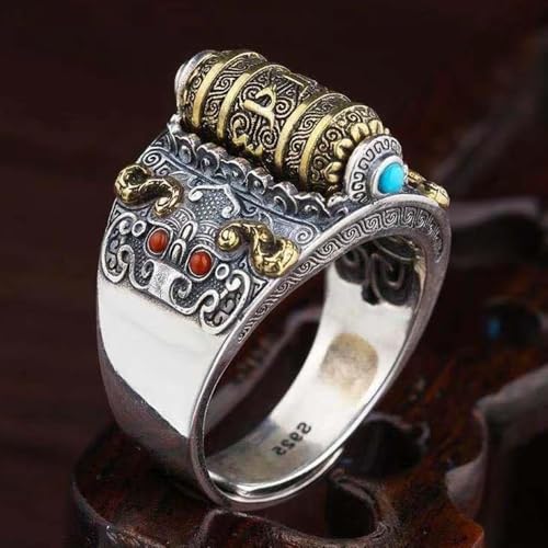 Nine-eyed Dzi Ring, Feng Shui Lucky Rings for Men and Women, Six-word Mantra Tibetan Buddhism Ring, Buddhist Meditation Amulet, Adjustable Rotating Blessing Rings Bring Wealth and Happiness4