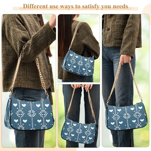 Shoulder Bags for Women White Hearts Tote HandBag Shoulder Bags purse with Chain Zipper Closure3