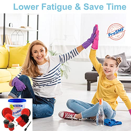 Prosmf Drill Brush Attachment Set - Scrub Brush For Drill - Power Scrubber - Household Cleaning Tools - Garage - Siding - Patio - Decks - Bird Bath - Brick - Stone - Red - Firm - Stiff Bristles #TOP6