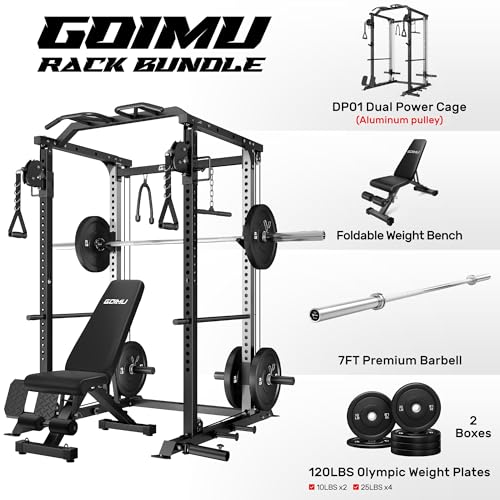 Image of DP01 Power Cage, 2000LBS Squat Rack with Cable Crossover and Dual Independent Pulley System, Full Cage for Full Body Training, Power Rack with More Training Attachments for Home Gym